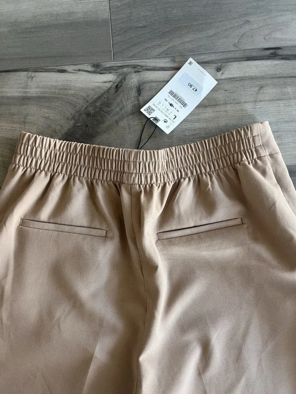 ZARA Tan Gold Button Ankle Pants Large NWT High Rise Straight Leg Quiet Luxury - Picture 8 of 12